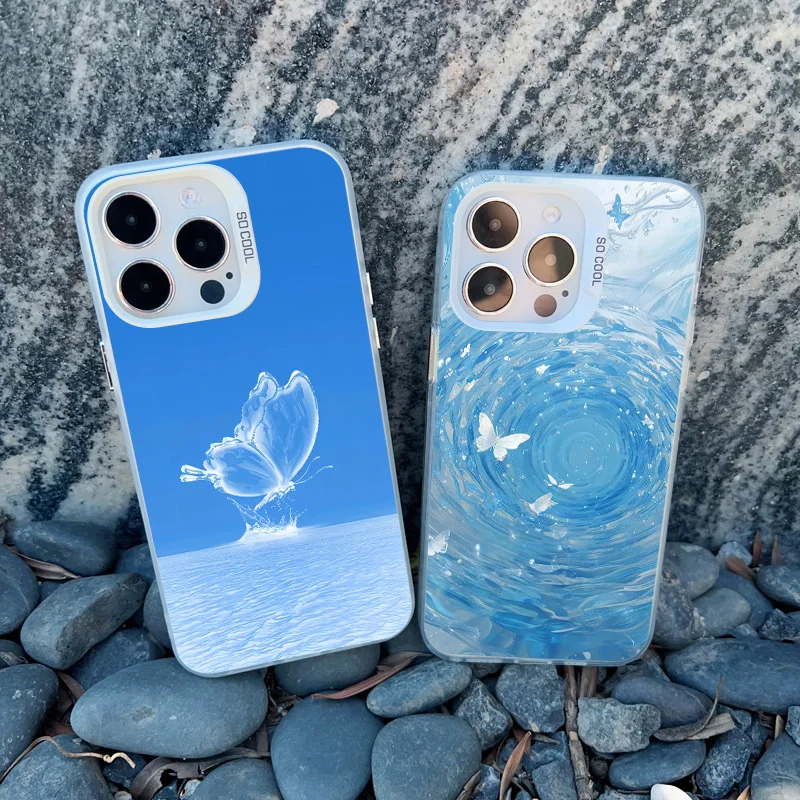 Blaue Schmetterling-Ozeanwellen-Handyhülle für iPhone 14 13 12 11 Pro Max 17 16 15 Pro Max 13 Mini 16 14 Plus Stoßfeste Laser-Cover – Detail 14