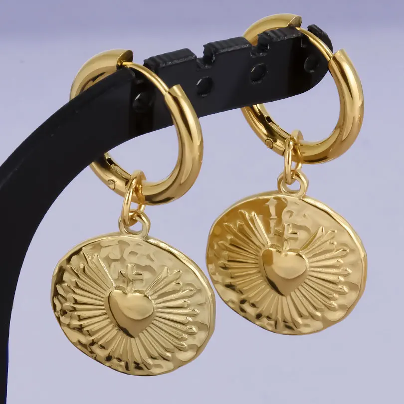 Echt vergoldet Mode Kpop Piercing Schmuck Mädchen Schleife Blume Herz Anhänger Ohrring Edelstahl Creolen für Frauen – Detail 12