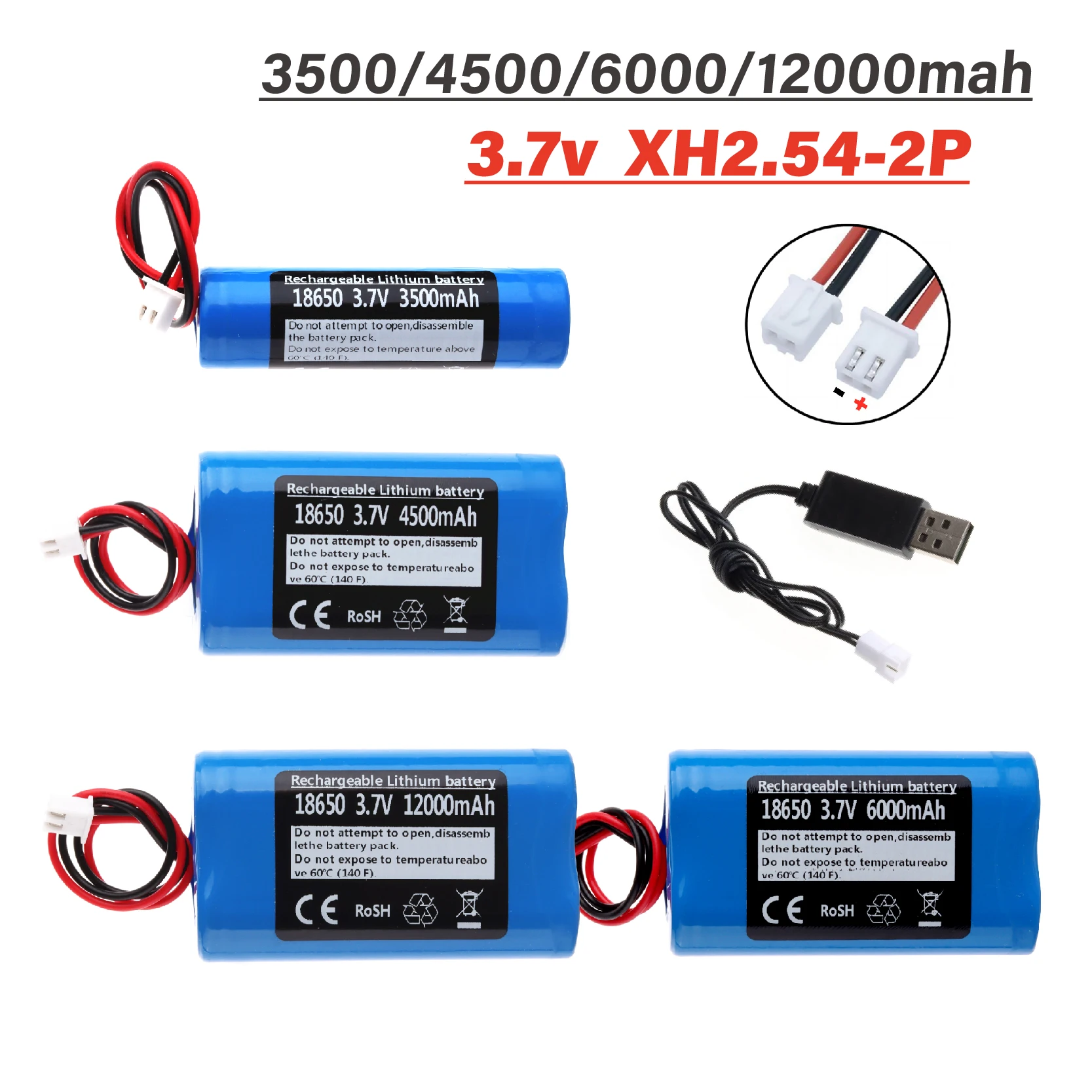 3.7v 3500/4500/6000mAh Rechargeable battery with XH2.54-2P For Fishing LED Light Bluetooth Speaker 18650 Lithium Battery Packs