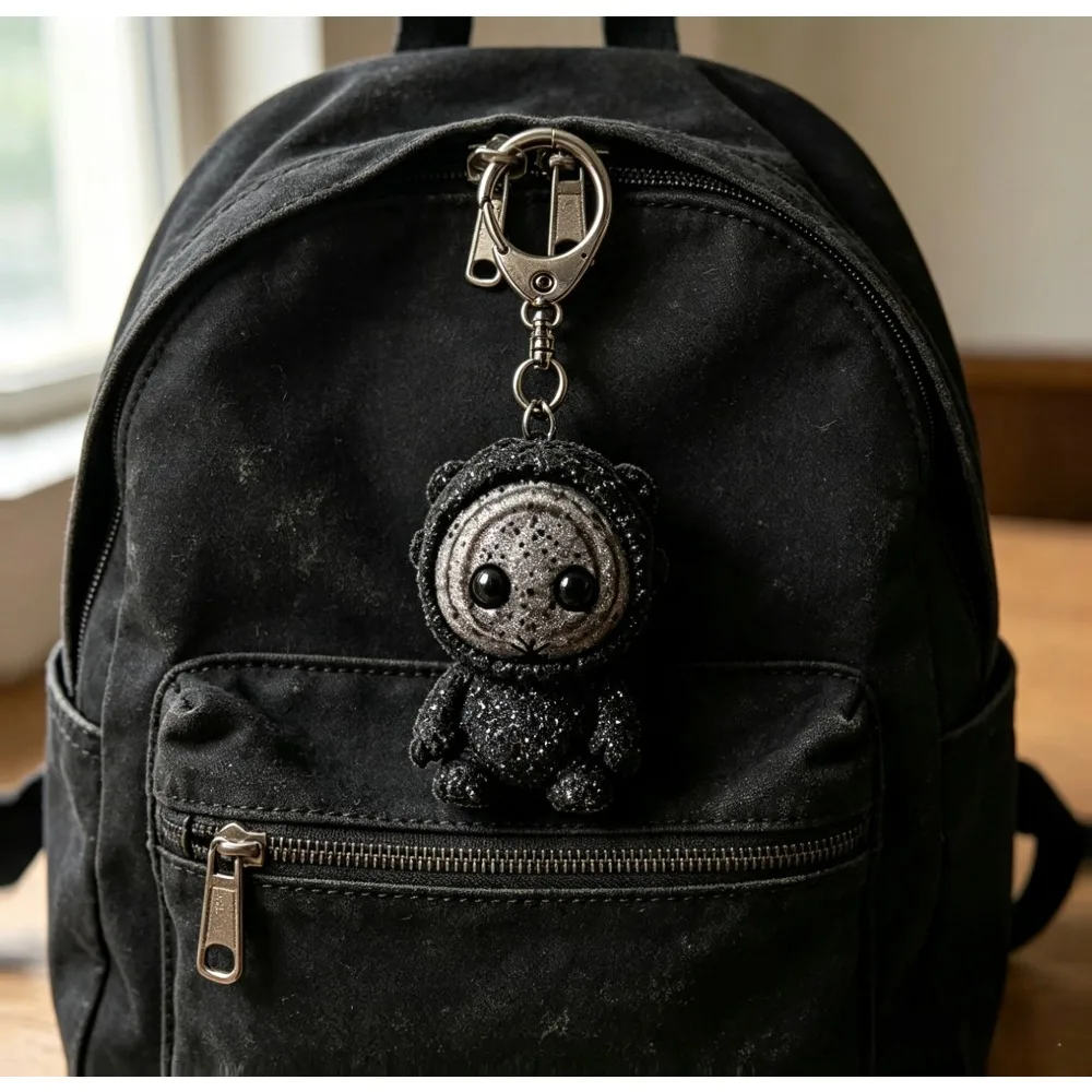 Viral Aesthetic Weird‑Cute Dark Glitter Plush Doll Keychain, Abstract Mini Stuffed Figure Bag Charm Gift view 7
