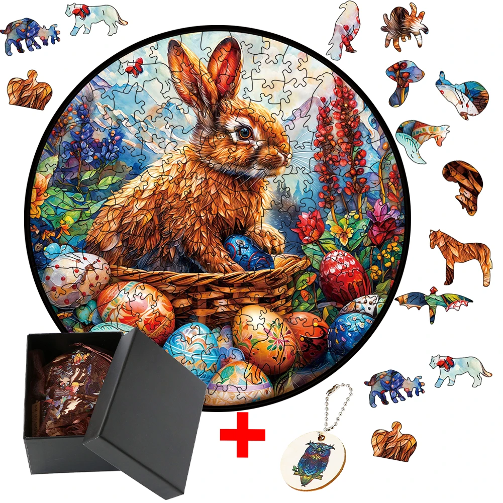 Rabbit Wooden Jigsaw Puzzle DIY Crafts Brain Trainer Educational Gift Interactive Games Family Toy Family Interactive Games DIY