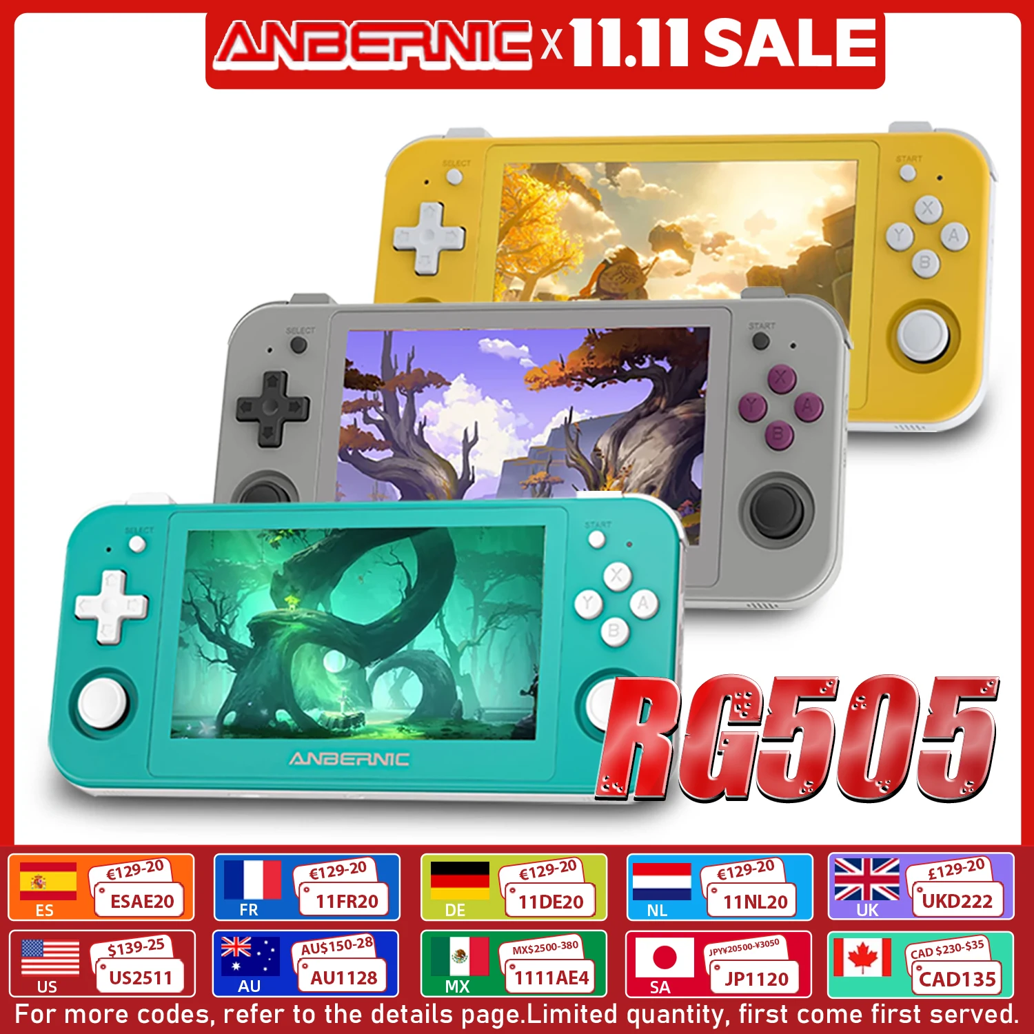 ANBERNIC RG505 Nuova console di gioco portatile Sistema Android 12 Unisoc Tiger T618 OLED da 4,95 pollici con aggiornamento Hall Joyctick OTA