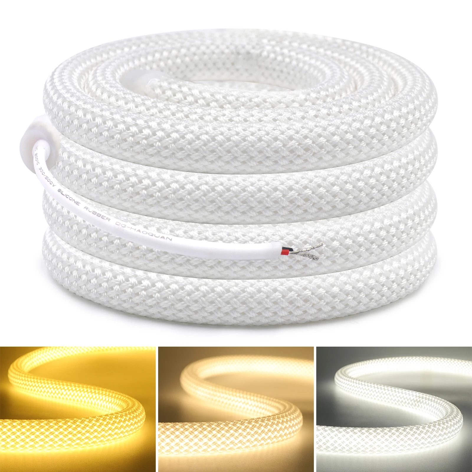 DC 12V 24V Round Fabric Reticulate LED Neon Strip Light 360 Degree SMD2835 240LEDs/m Flexible Tape IP67 Warm/Natural/White Light