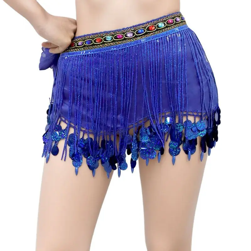 Women Belly Dance Hip Scarf Sequins Tassel Chain Belt Skirt Stage Performance Club Latin Hula Dancer Wrap Beach Hip Waist Scarf