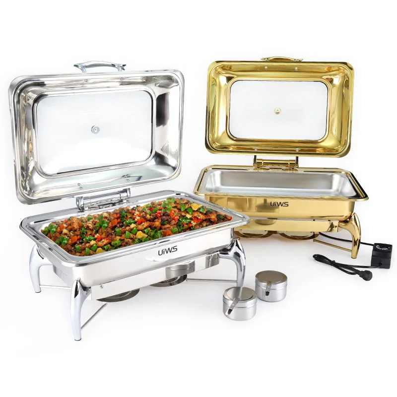 High quality large buffet food warmer silvery/gold chafing dishes for catering