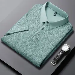 POLO New Short-sleeved Ice Silk Men's Thin Casual High-end Lapel Business T-shirt Jacquard Top