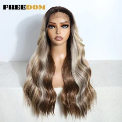 FREEDOM Synthetic Lace Front Wigs For Women Long Wavy 26 Inch Medium Part Lace Wig Ombre Brown Blonde White Cosplay Wig