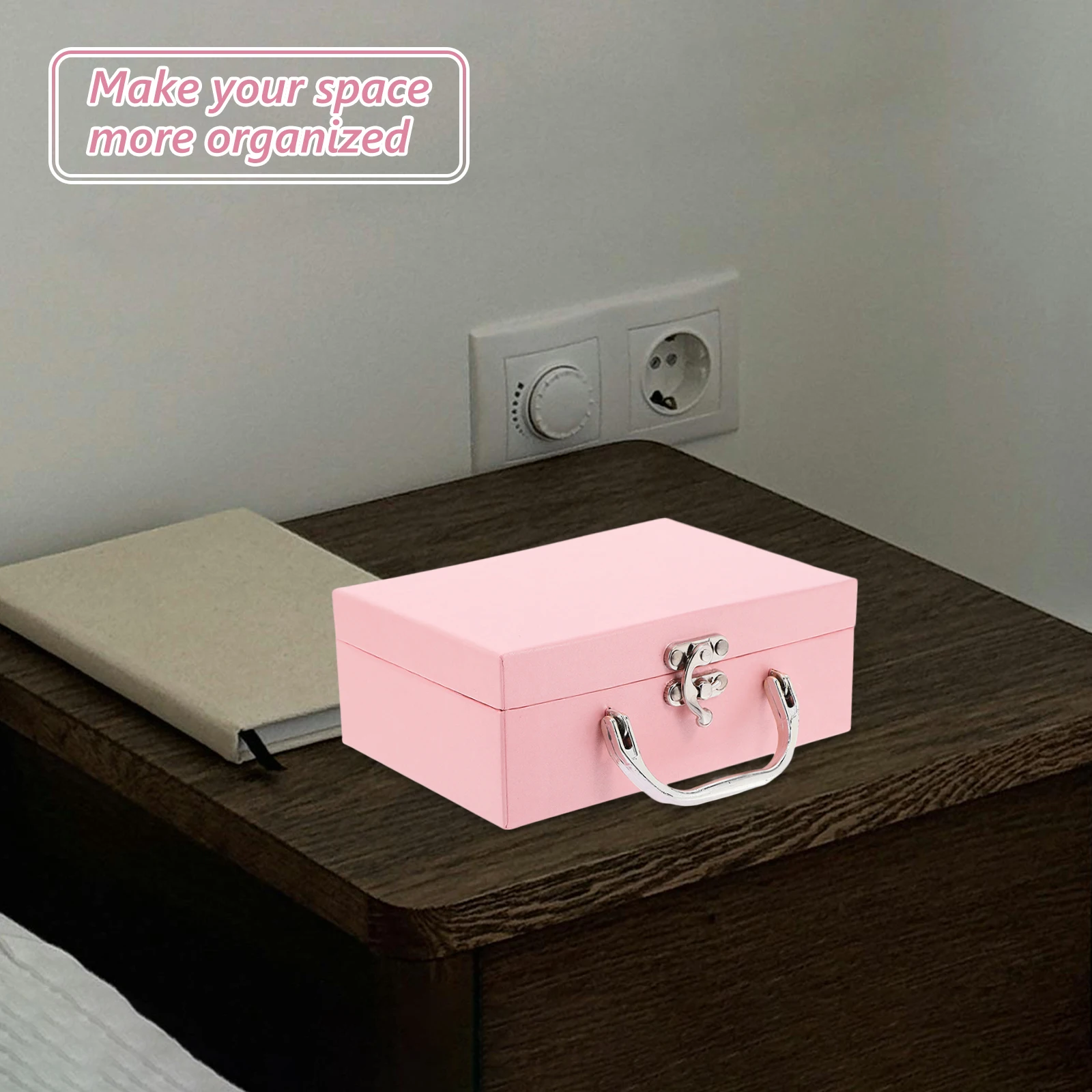 

1pc Paper Suitcase Storage Box Lightweight Desk Organizer with Handle Pink Empty Box for Jewelry Stationery Travel Use