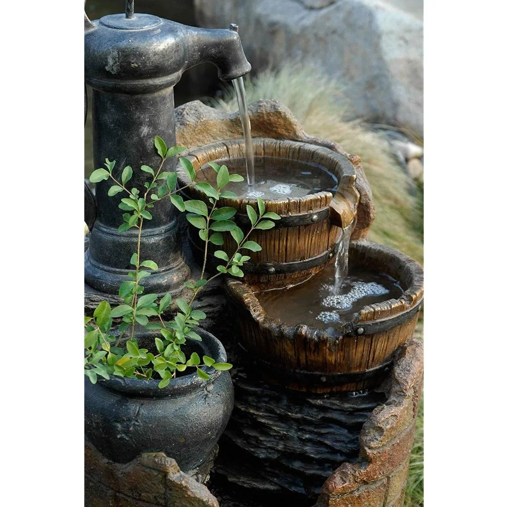 NEW Jeco Glenville Water Pump Cascading Water Fountain, Brown/Black