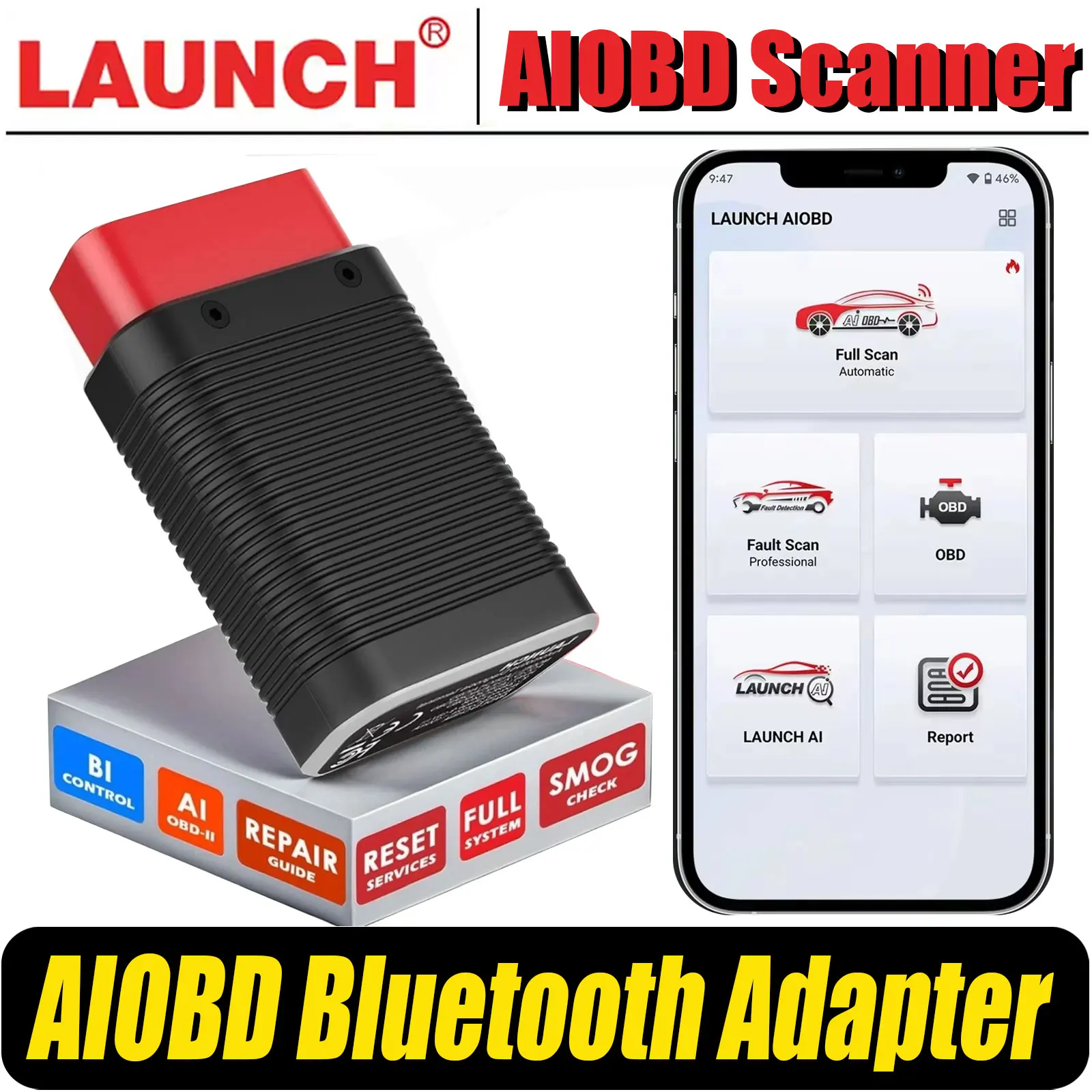 2026 LAUNCH AIOBD Bluetooth Diagnostic Tool Full System OBD2 Function Diagnostic Automobile OBD2 Scanner Work on Android IOS