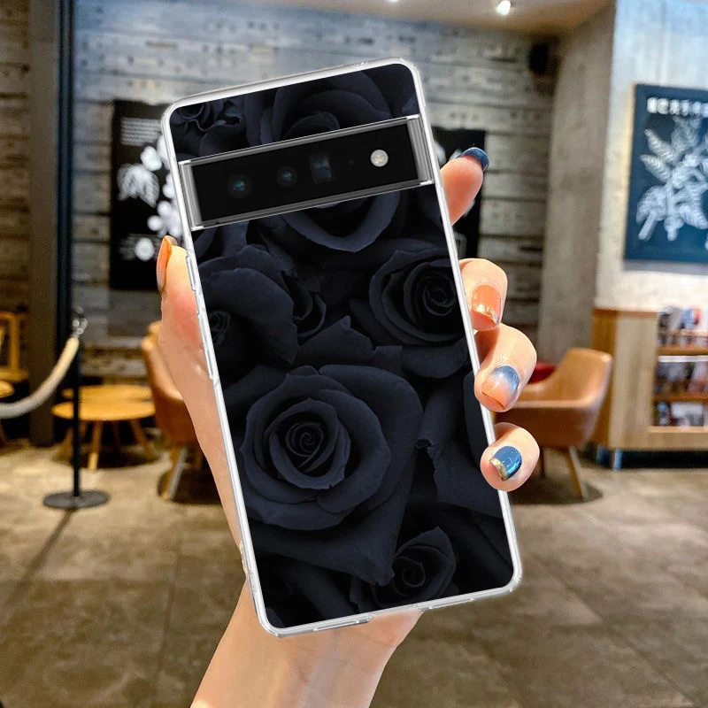 고딕 스타일 블랙 립 전화 케이스 Google Pixel 9 8 7 6 Pro XL 8A 7A 6A 5 4 5A 4A 3A XL 5G 소프트 실리콘 클리어 TPU 커버