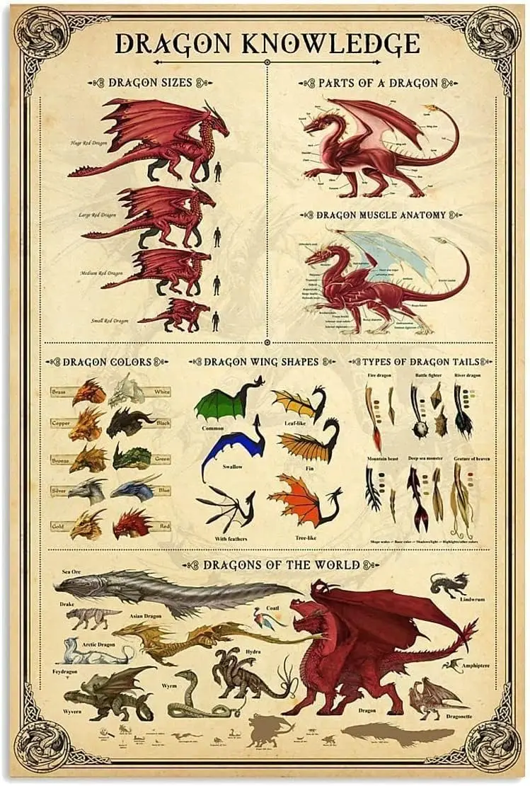 Plaque Métallique Starotore Dragon Knowledge, Affiche Vintage d'Infographie Scientifique, Décoration Murale Éducative pour Enfants, Décoration Murale pour la Maison