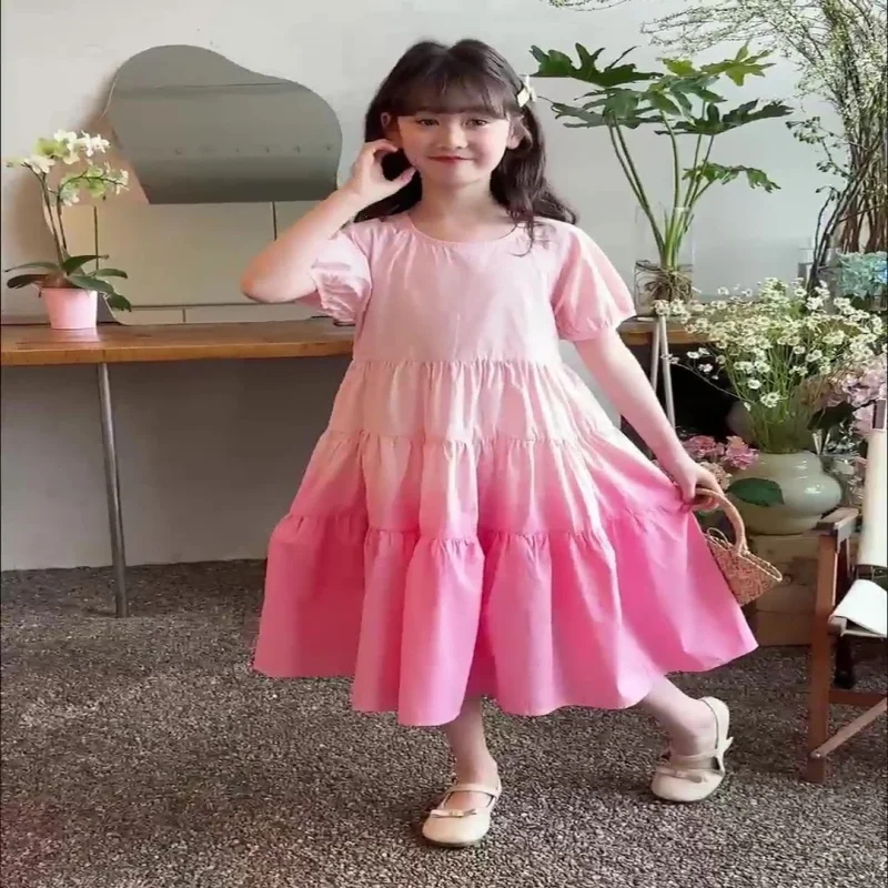 فستان بناتي متدرج - ألوان، فستان أميرة طويل بأكمام قصيرة وصل حديثًا لصيف 2025، رقيق ومناسب للأعمار من 7 إلى 1 #2