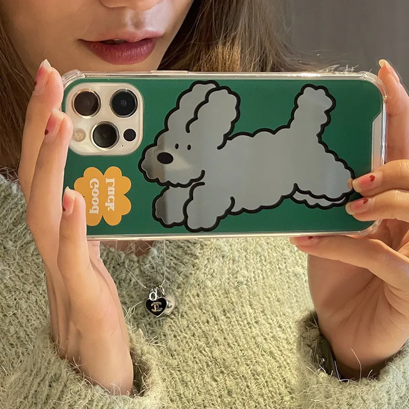 Vintage Cartoon Dog Mirror Phone Case For iPhone 15 14 11 12 13 Pro Max XS XR X 7 8 Plus 13 mini Phone Back Cover Shock Proof