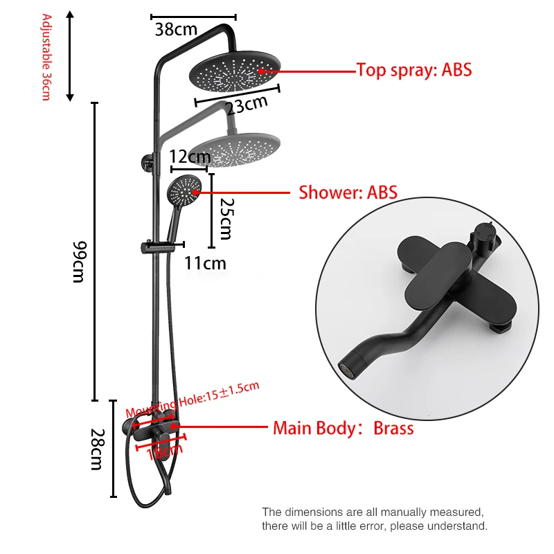 ULA Black/Chrome Shower Faucets Bathroom Shower Mixer Shower System Bidet Faucet Rainfall Shower Set Shower Spray Mixer Crane