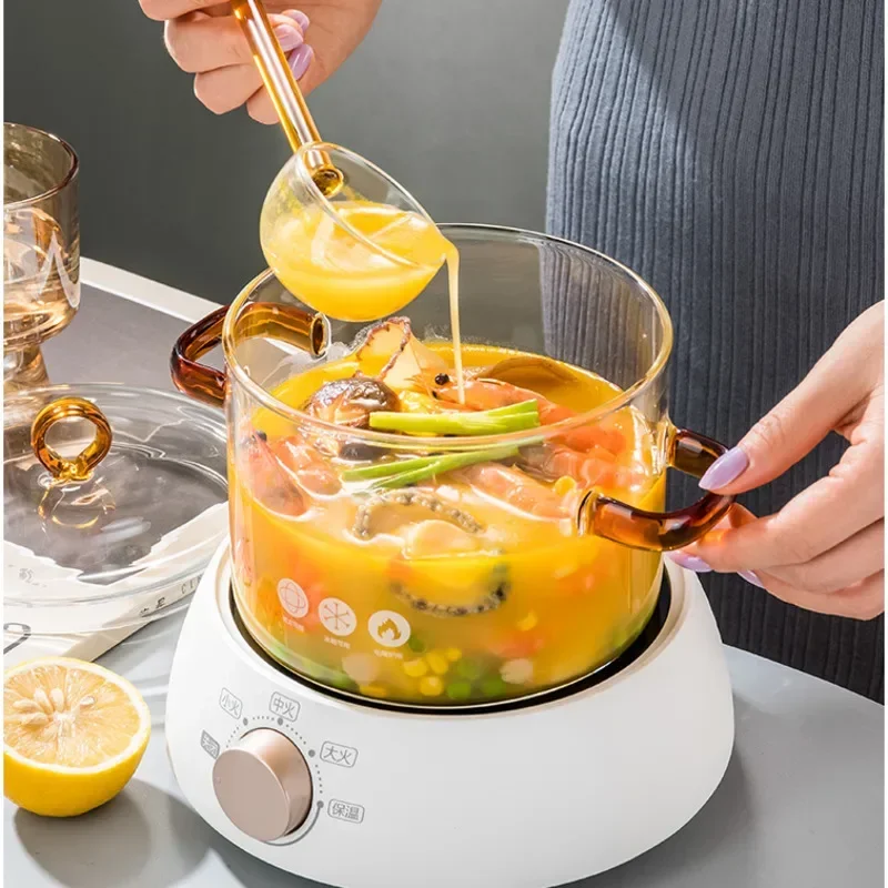 

Fashionable Beautiful Cooking Pots Transparent And Visible Glass Pan Multi Purpose Ustenes Of Cuisine Direct Fire Soup Pot