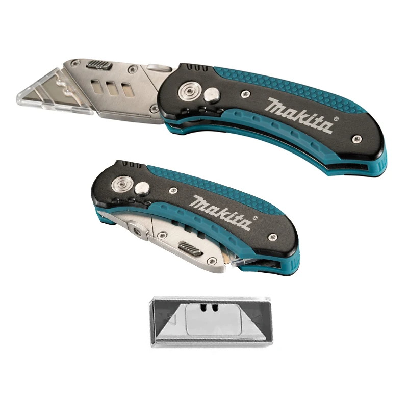 Makita Universalmesser mit Abbrechklinge, Einfaches Laden, Einziehbare Zusatzklingen, Komfortabler Gummigriff, Vielseitiges Handwerkzeug-Kombinationsset