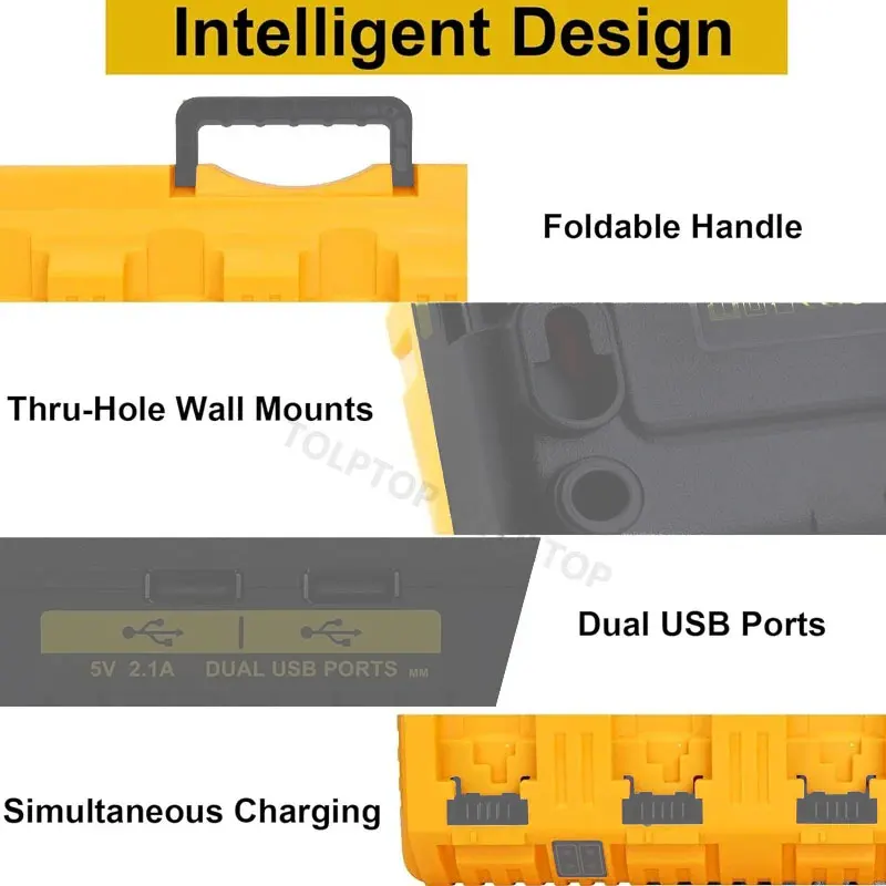 4-Ports 3A Current Rapid Charger Replacement  With USB port for Dewalt 12-20V Max Lithium Battery DCB104 DCB120 DCB127 DCB200