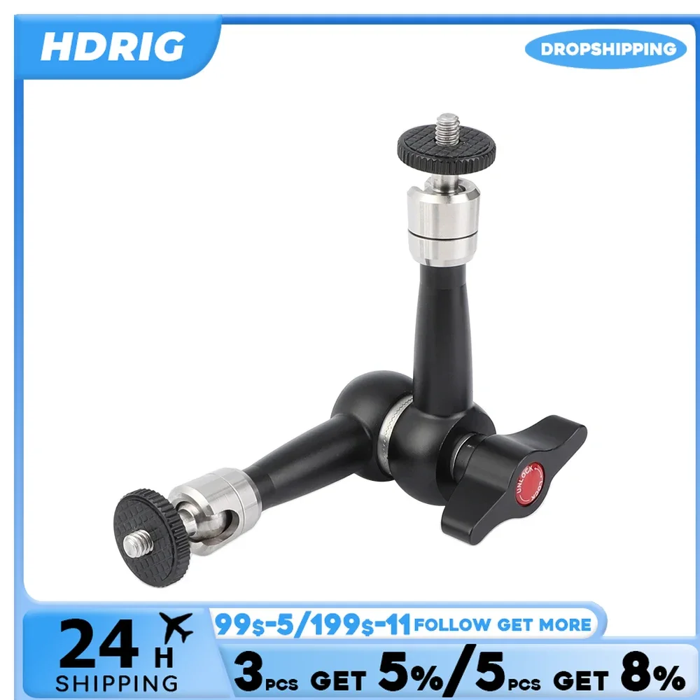 HDRIG-abrazadera de cabeza esférica, brazo articulado mágico con doble rosca de 1/4 ", montaje de tornillo, Conector de tiro caliente para cámara DSLR