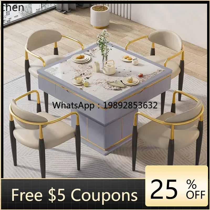 

AB Mahjong Table Rock Board Tea Table Integrated Modern Square Lifting Multi-Functional Dining Table for Home Use