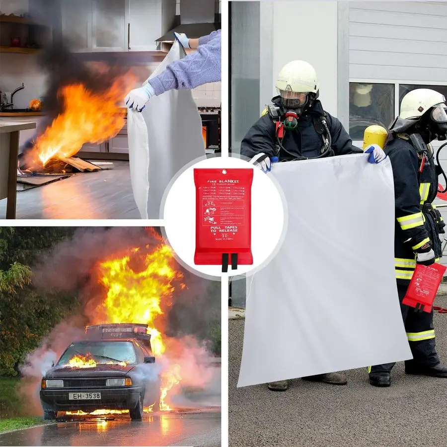 حزمة بطانيات حريق للمنزل والمطبخ 47x47 بطانية حريق الطوارئ لبطانية قمع الحريق من الألياف الزجاجية مع قفازات بخطاف Wh