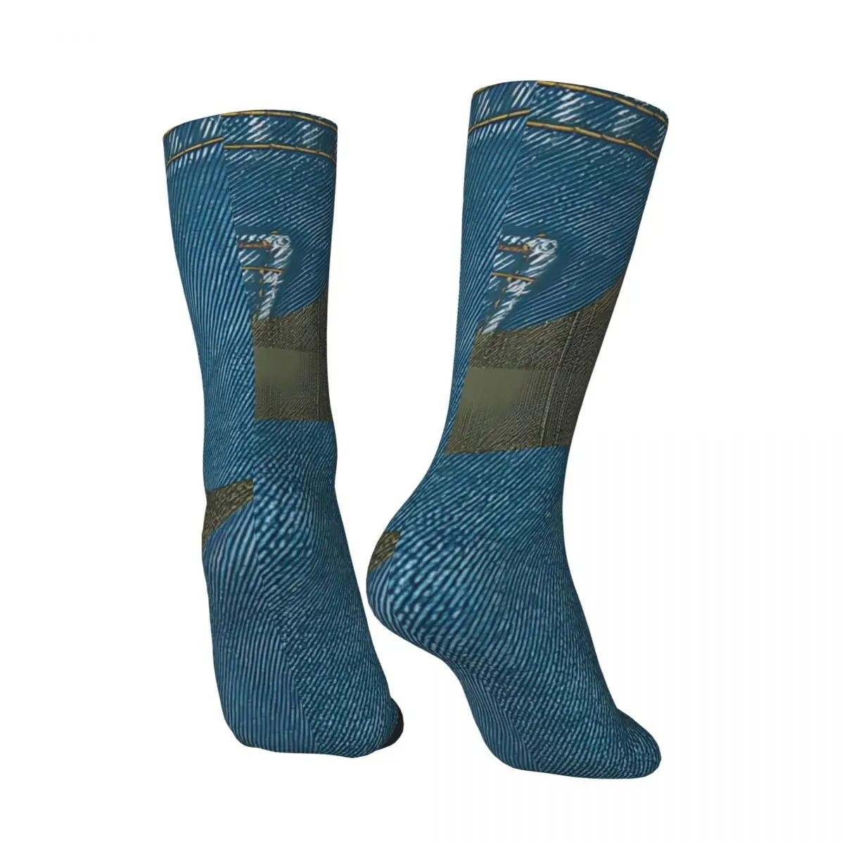 Funny Crazy Sock for Men Separate Pockets Hip Hop Vintage Bluejeans Denim Happy Quality Pattern Boys Crew compression Sock