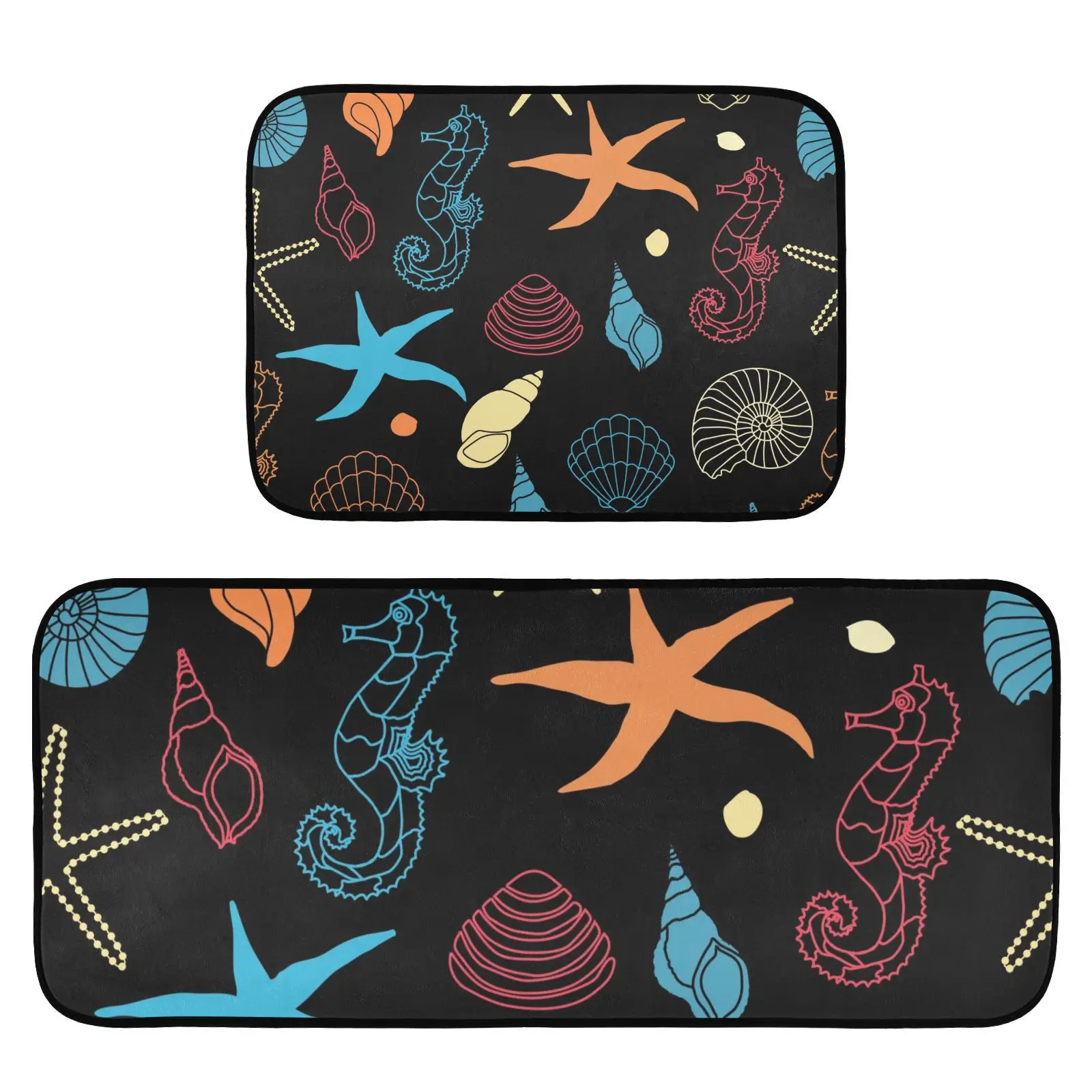 Starfish shells kitchen matsNon-Slip Bath Mat and Toilet Mat Bathroom Rug Set Soft living room Washable Bath MatsBath set of 2