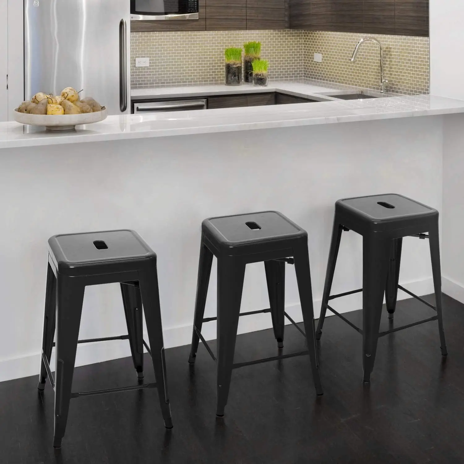 24 Inches Metal Bar Stools Industrial Barstools Stackable High Backless Stools Vintage Indoor Outdoor Stackable Kitchen