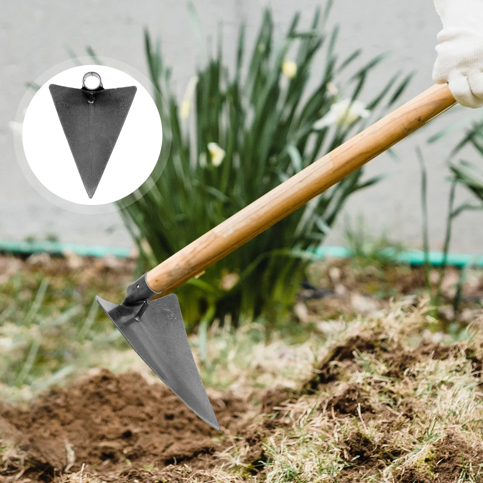 

1pc Triangle Hoe Head Steel Garden Hoeing Tool Light Portable Farm Weeding Digging Accessory For Home Gardening Silver Gray