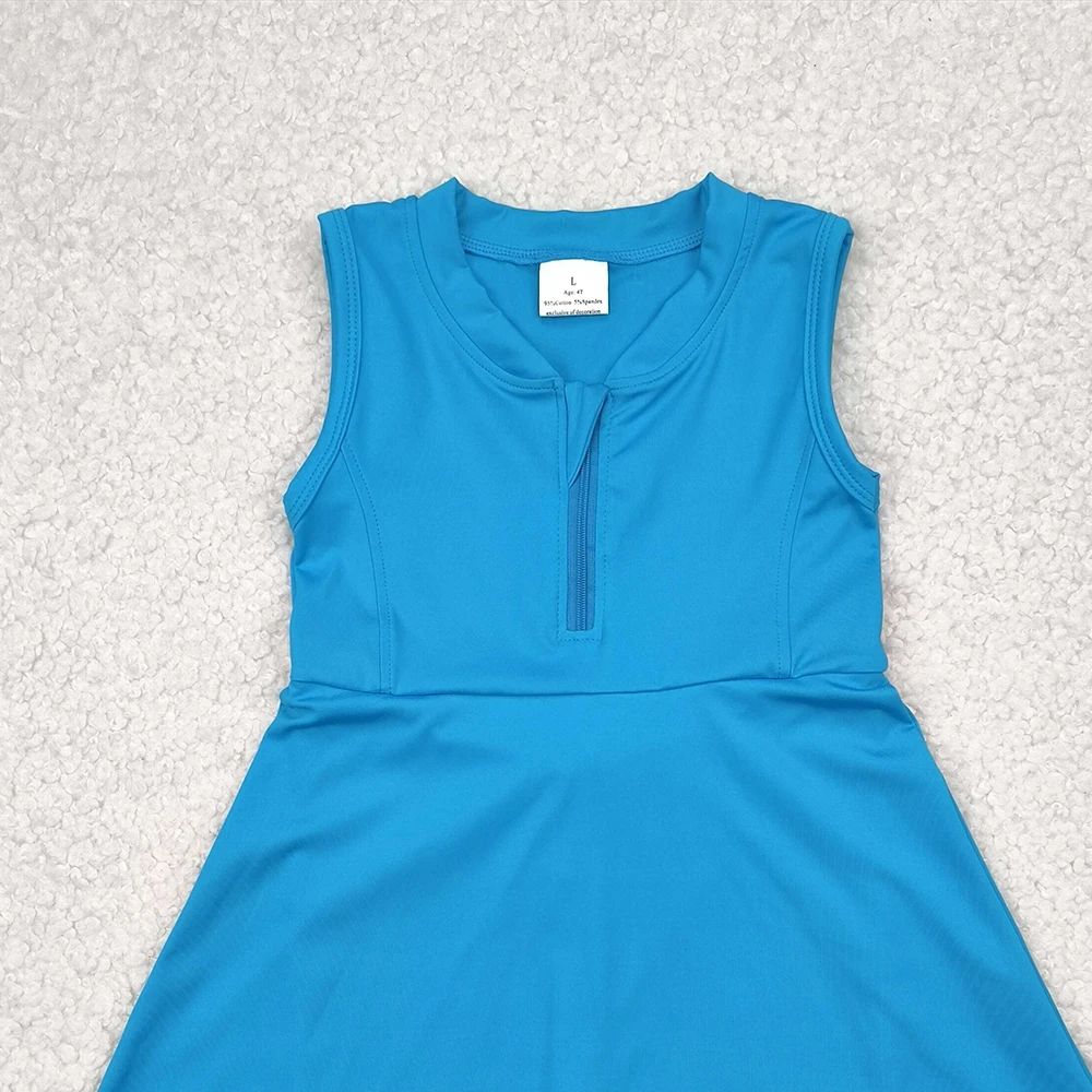 Baby Girls Blue Zippered Yoga Skort Knee-Length Active Wear Sleeveless Kids Athletic Dress Outfit for Girls