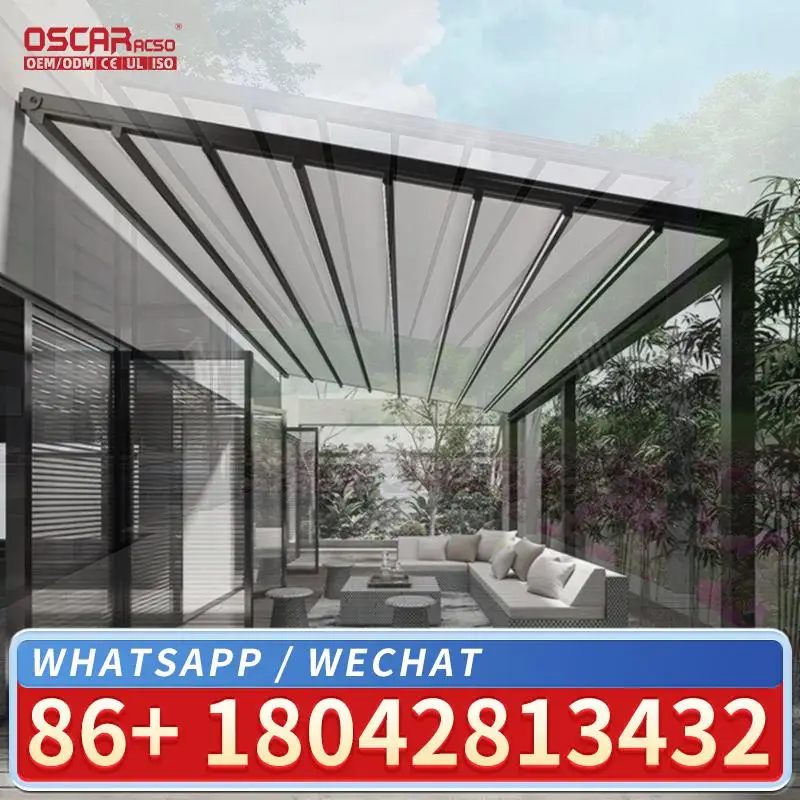 

Motorized Adjustable Aluminum Pergola Roof with Waterproof Louver Shade and LED Lights for Outdoor Garden Restaurant Retractable