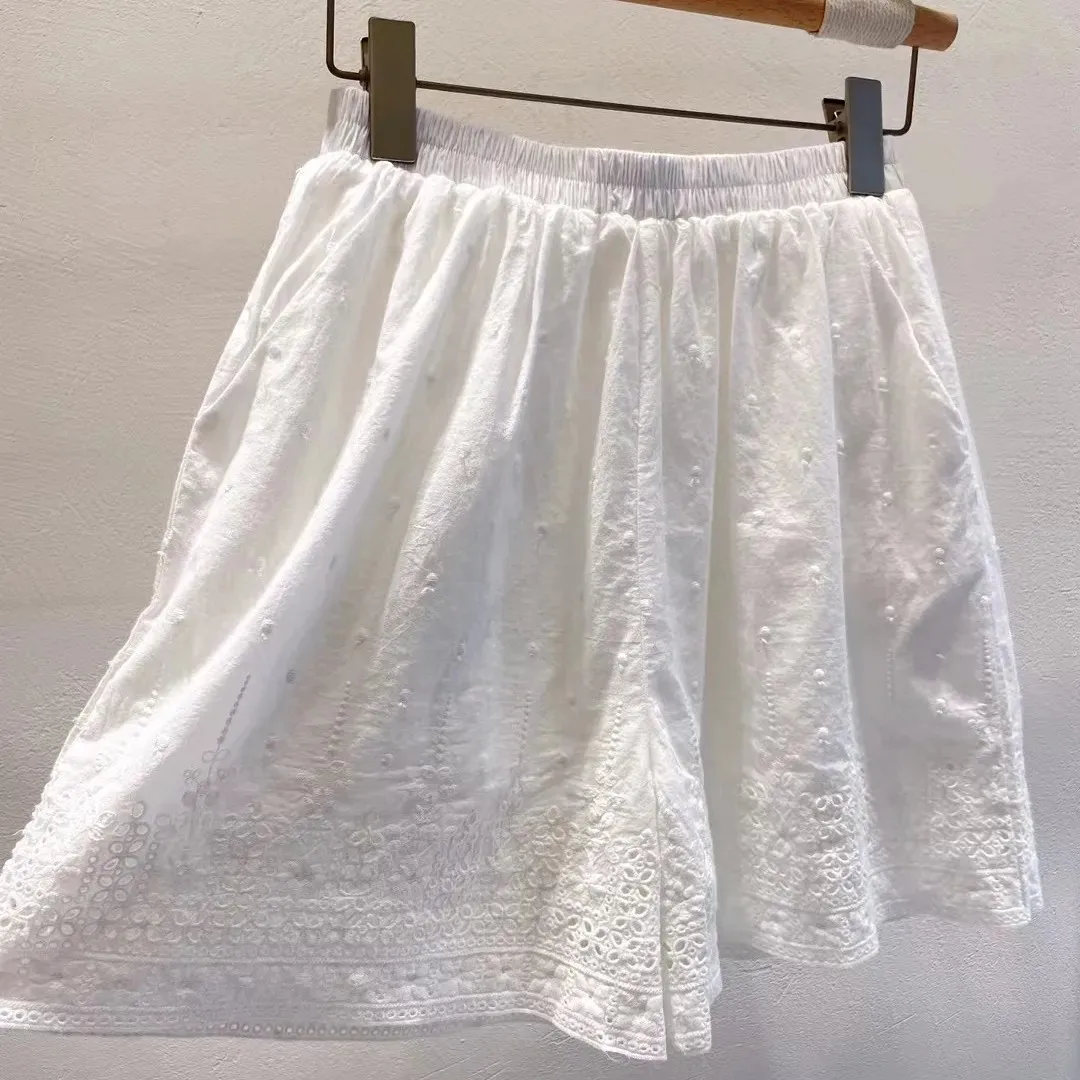 

Красивая вышитая кружевная отделка Orts, летние свободные брюки с завязкой на талии, тонкие двухслойные широкие брюки Orts, повседневные брюки для женщин