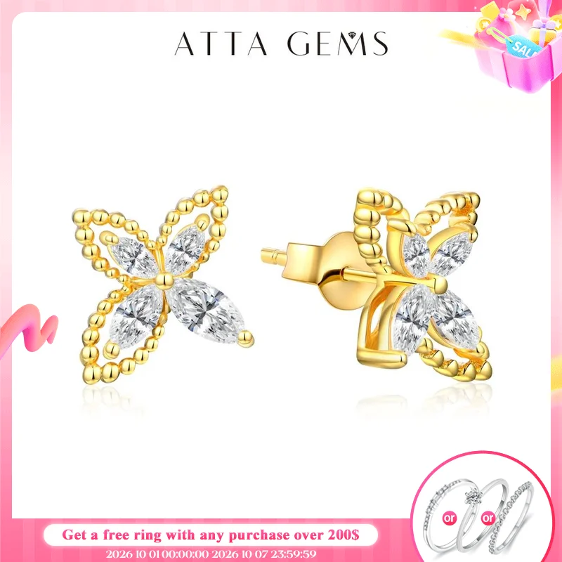ATTAGEMS D VVS1 Luxulry Moissanite Earrings for Women Real 925 Sterling Silver Passed Diamond Tester Stud Earrings Anniversary