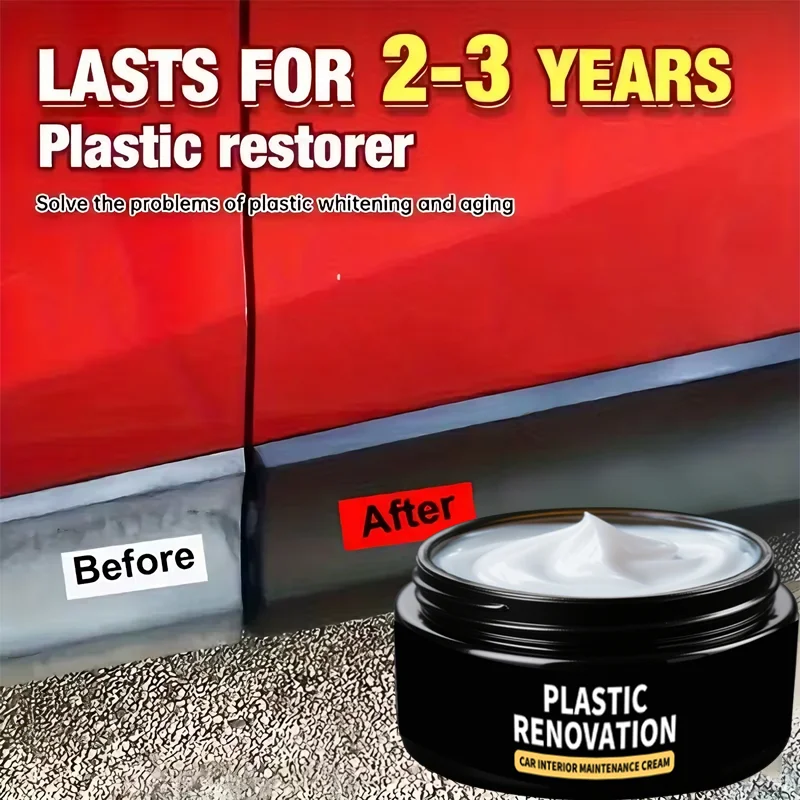 Creme restaurador de plástico e borracha para carro 2 em 1 |   Removedor de arranhões e restaurador de brilho |   Proteção anti-desbotamento de longa duração para carro Inte