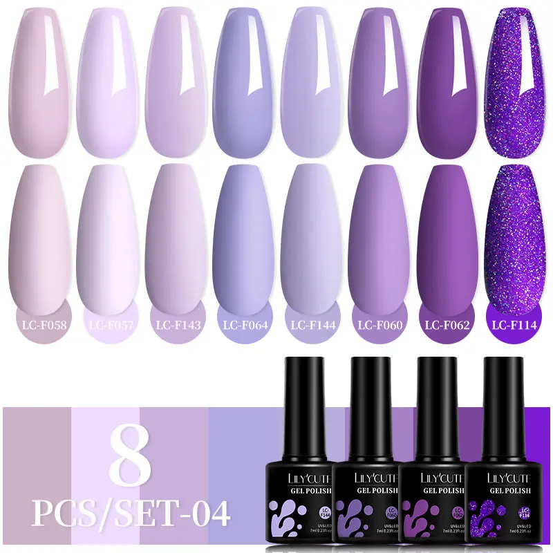 LILYCUTE 7 مللي 8 قطعة جل طلاء الأظافر مجموعة الوردي عارية هلام البولندية عدة UV LED نقع قبالة البولندية المنزل DIY معطف فوقي قاعدة هلام مانيكير #4