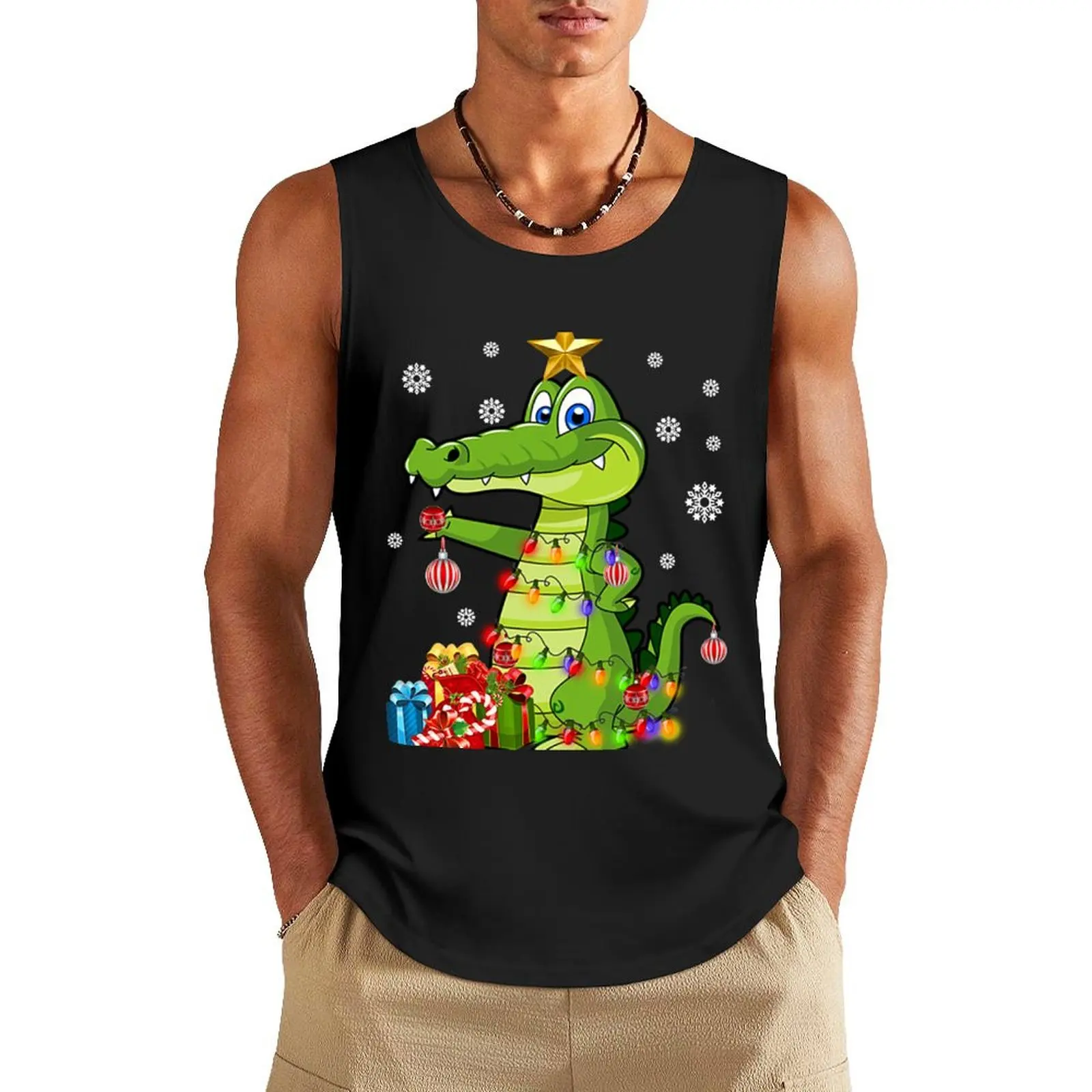 Crocodile Light Christmas Gift Funny Tank Top fitness clothing for men tops