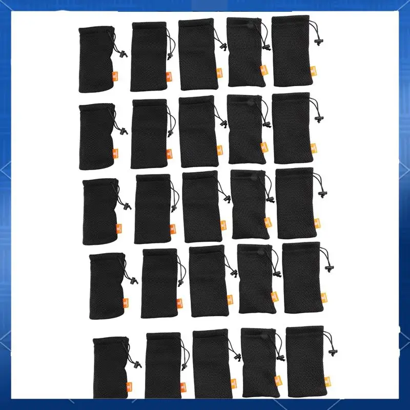

ABJV HAWEEL, 25 шт., нейлоновая сетчатая сумка для хранения на шнурке — универсальная сумка для активного отдыха 3,5 х 7,3 дюйма (черная)