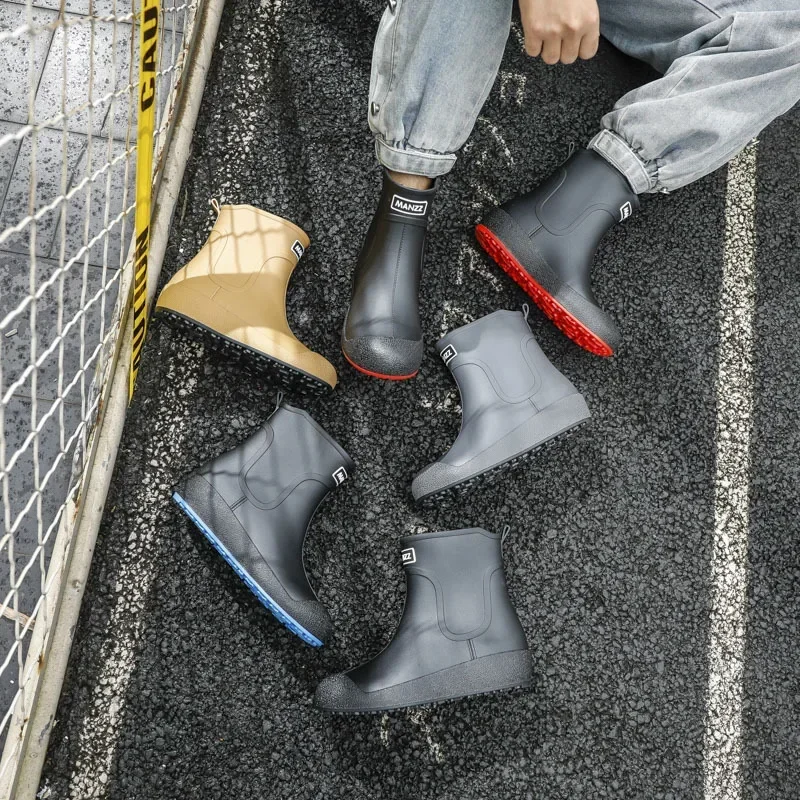 Botas de goma para hombre, botines de plataforma impermeables, Botas de lluvia antideslizantes para exteriores, 2024