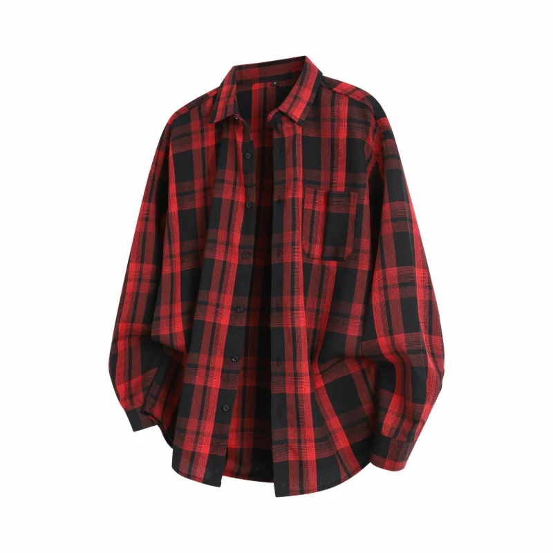 Men Long Sleeve Button Down Plaid Shirt