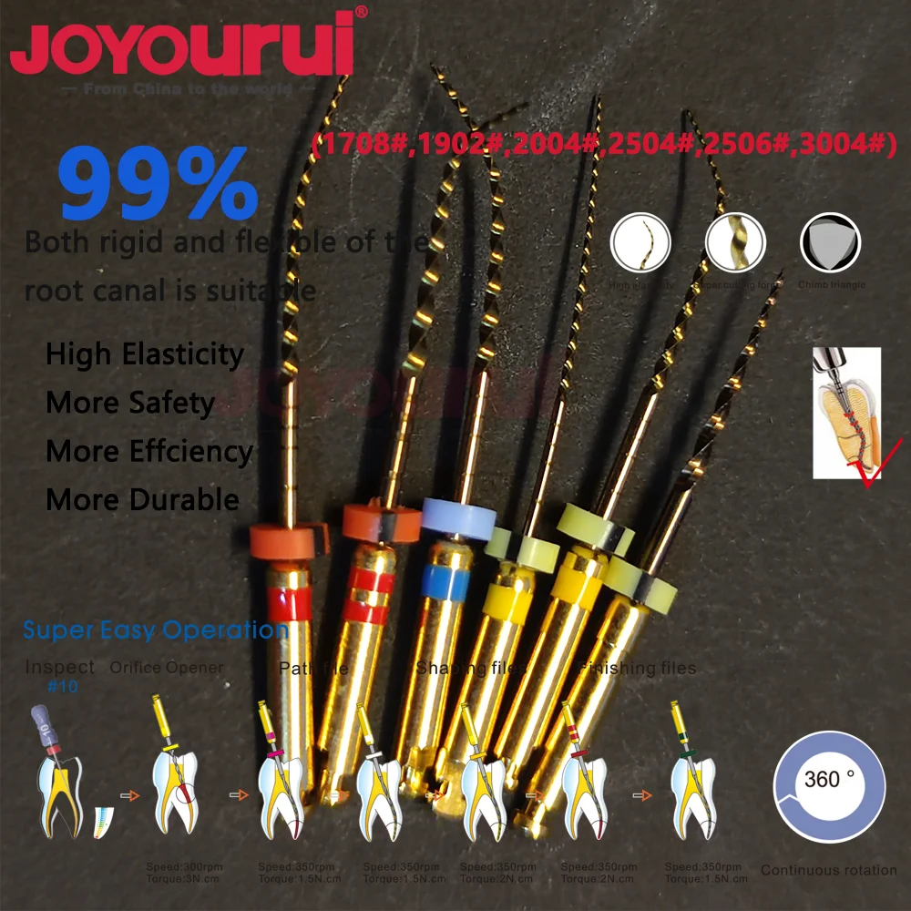 6pcs/pack 0430# 2506Dental Instrument Gold Files Heat Activation Endo File Treat Endodontic Niti Material Drill Rotary Dentistry