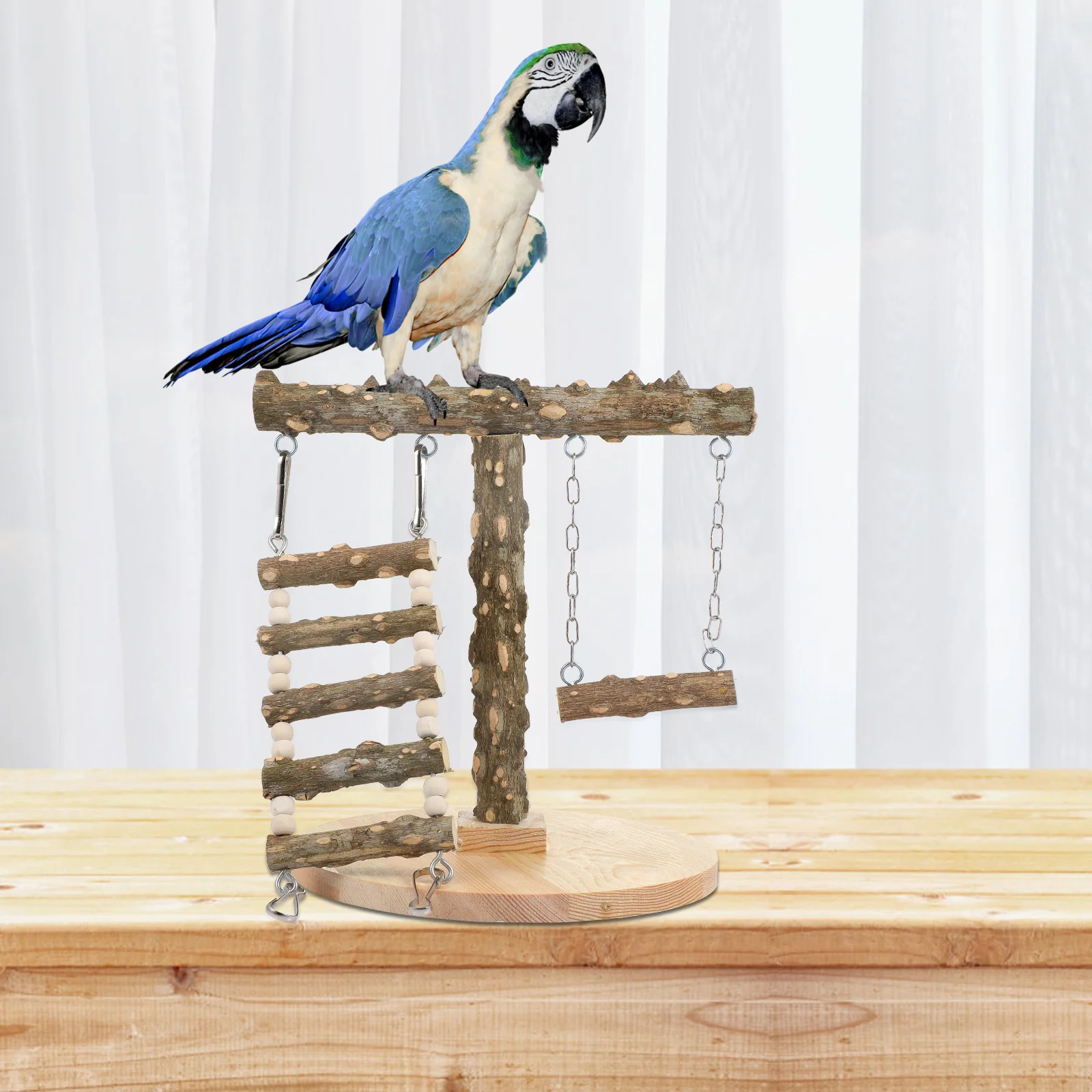 

Natural Wood Bird Stand Perch Base Eco-Friendly Parrot Play Stand Climbing Ladder for Cockatiels Parakeets Small Birds Bird Cage