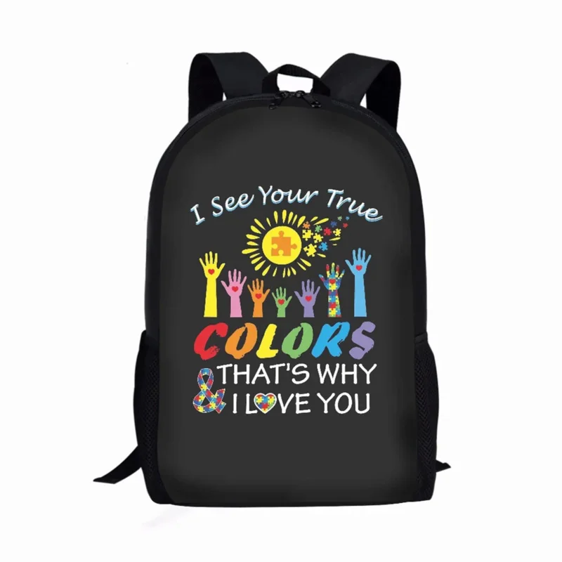 Autism Awareness Day Print Casual Informal Travel Youth Students Girls Boys School Supplies Backpacks Daily Storage Rucksack