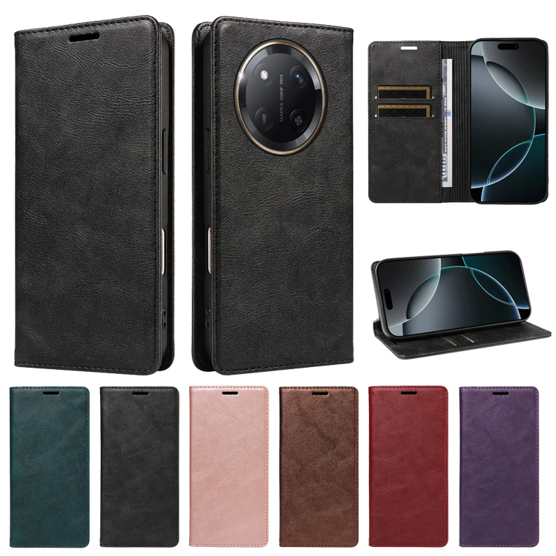 Hülle Brieftaschen-Flip-Cover für Honor Magic8 Lite Magic 8 7 6 5 4 Magic7 Pro 5G Doppelfalt-Prozess+Anti-Diebstahl-Bürste+Magnetische Hülle