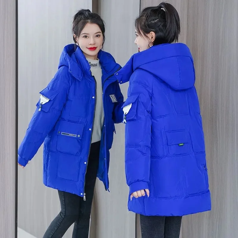 Women 2023 New Winter Long Parkas Loose Thicken Warm Hooded Puffer Coats Casual Down Cotton Jackets Snow Wear Outwear