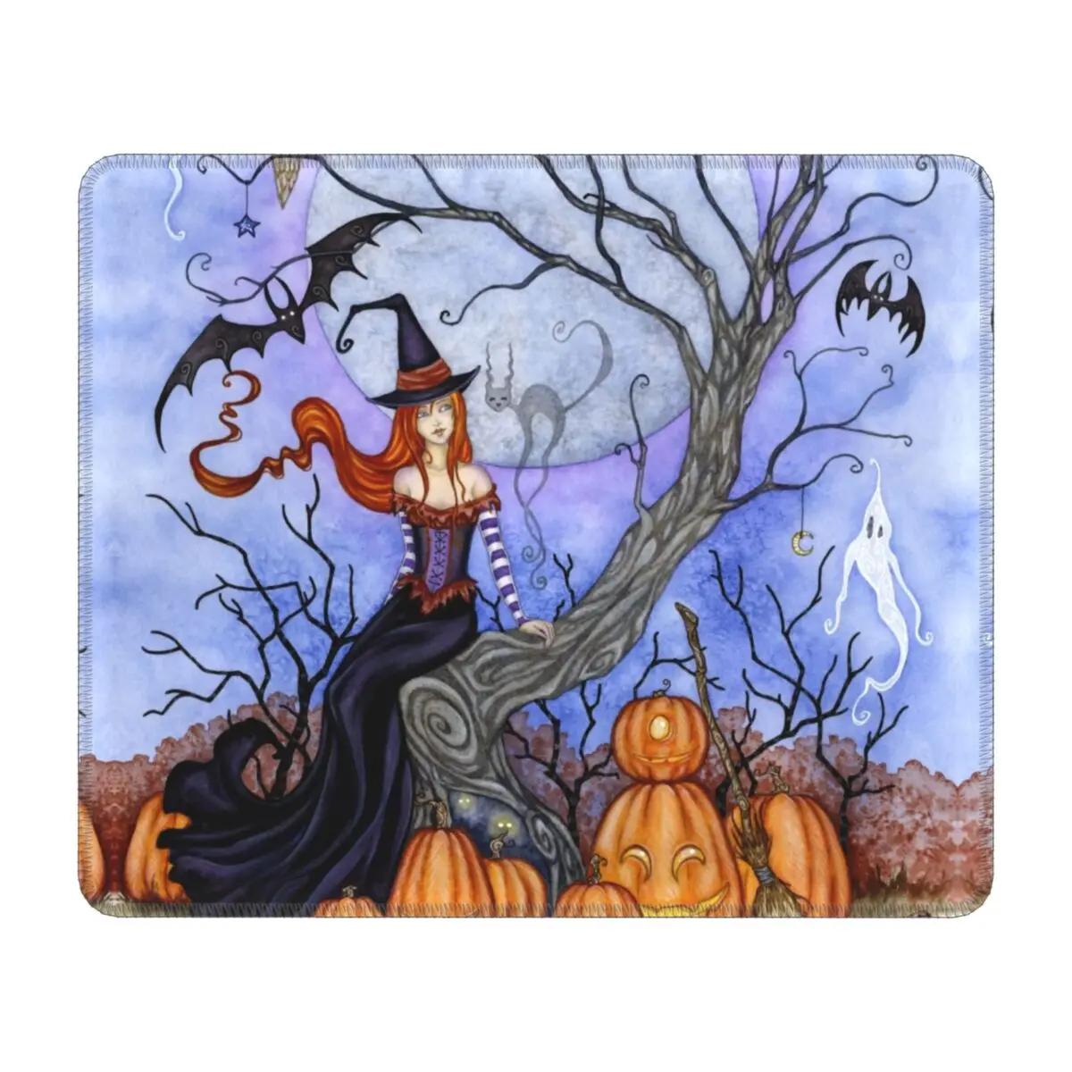 Halloween Tree Witch Pattern Gaming Mouse Pad Non-Slip Rubber Base Mousepad Office Computer Desk Pads Occult Gothic Magic Mat