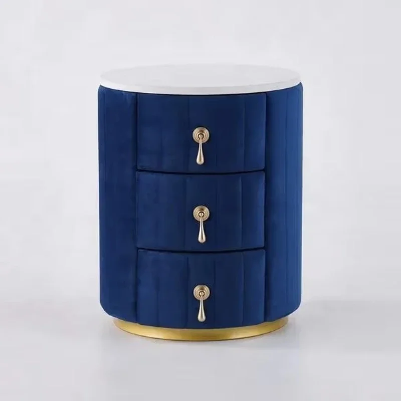 Blue velvet veneer bedside table Wooden stone bedside table with 3 drawers for family hotel bedside table storage furniture