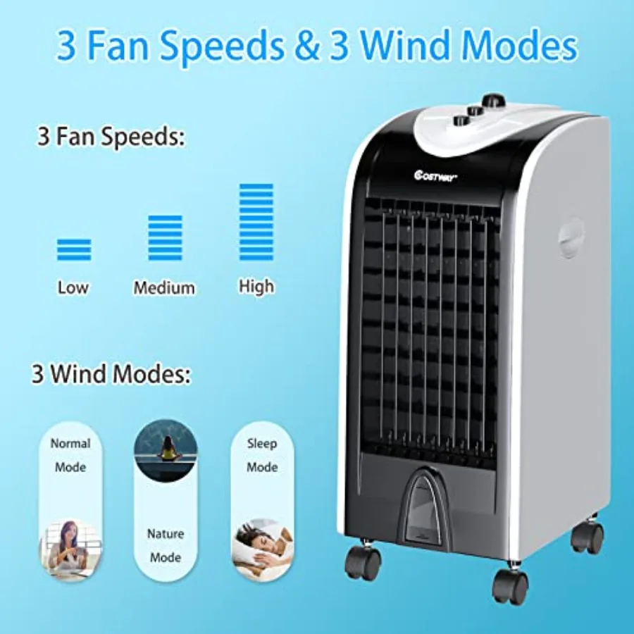 Evaporative Air Cooler for Room Home Office Dorms, White Plastic, 3-in-1 Cooling Fan with 2 Ice Crystal Boxes, 3-Mode 3-Speed 4 view 3