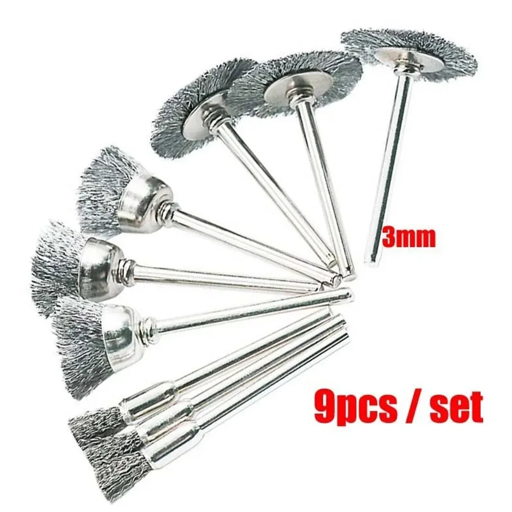 9PcsSet Stainless Steel Wire Brush Wire Wheel Rotary Tool Rust Removal Polishing Coarse Carbon Steel Crimped Wire Wheel