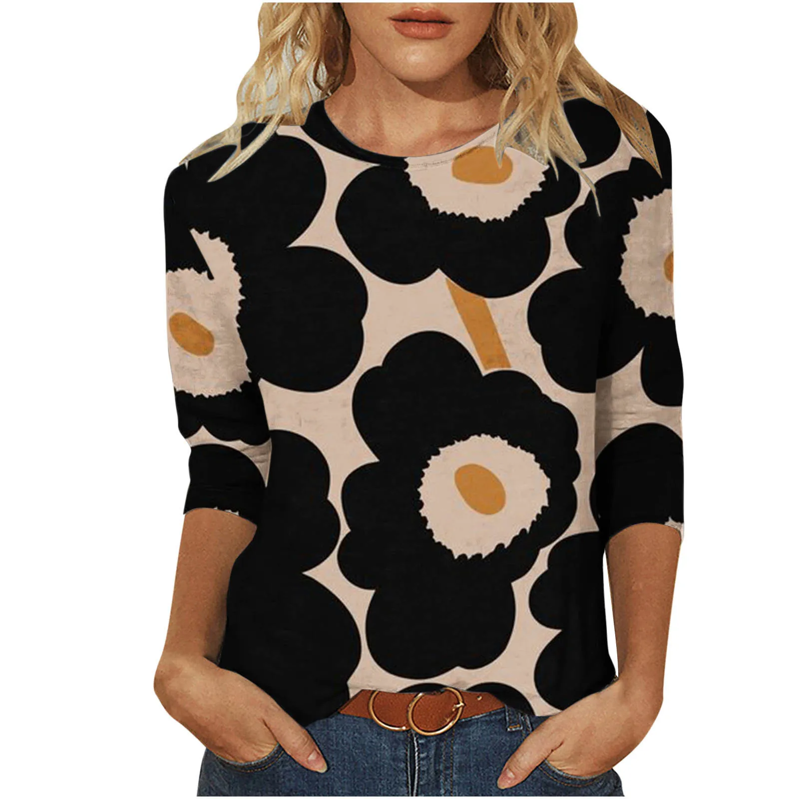 

2024 minimalist new plant print temperament commuting trend casual seven quarter sleeve fashion WA21