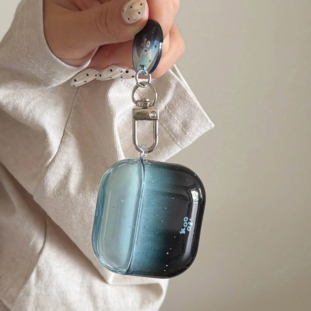 Blauschwarze Farbverlauf-Kopfhörertasche, durchsichtige Schutzhülle für Airpods 5, 2 Pro, Pro 2, Pro3, Airpods 3, 4 mit Schlüsselanhänger, weich